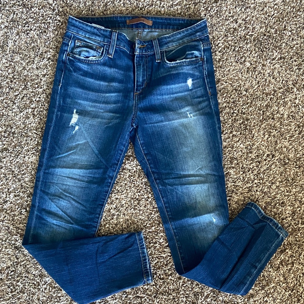 Joe's Jeans Distressed Dark Blue Ankle Jeans